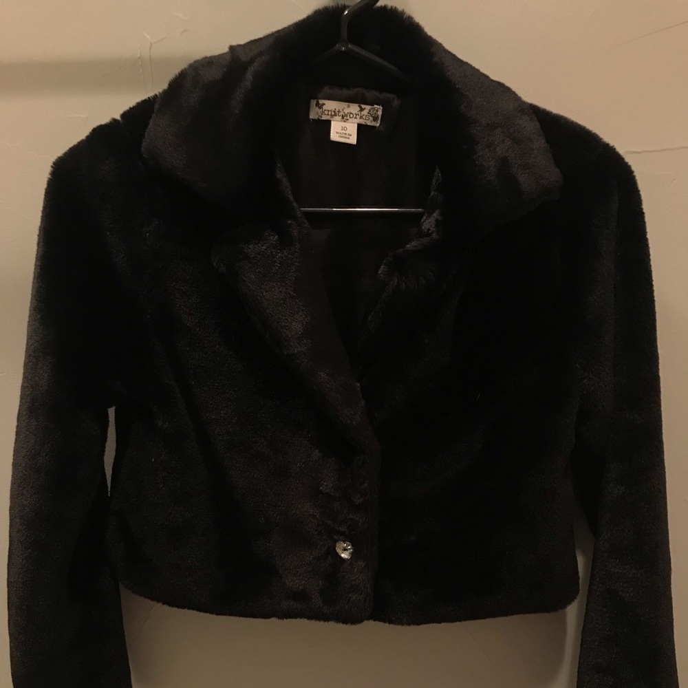 Girls black faux fur coat